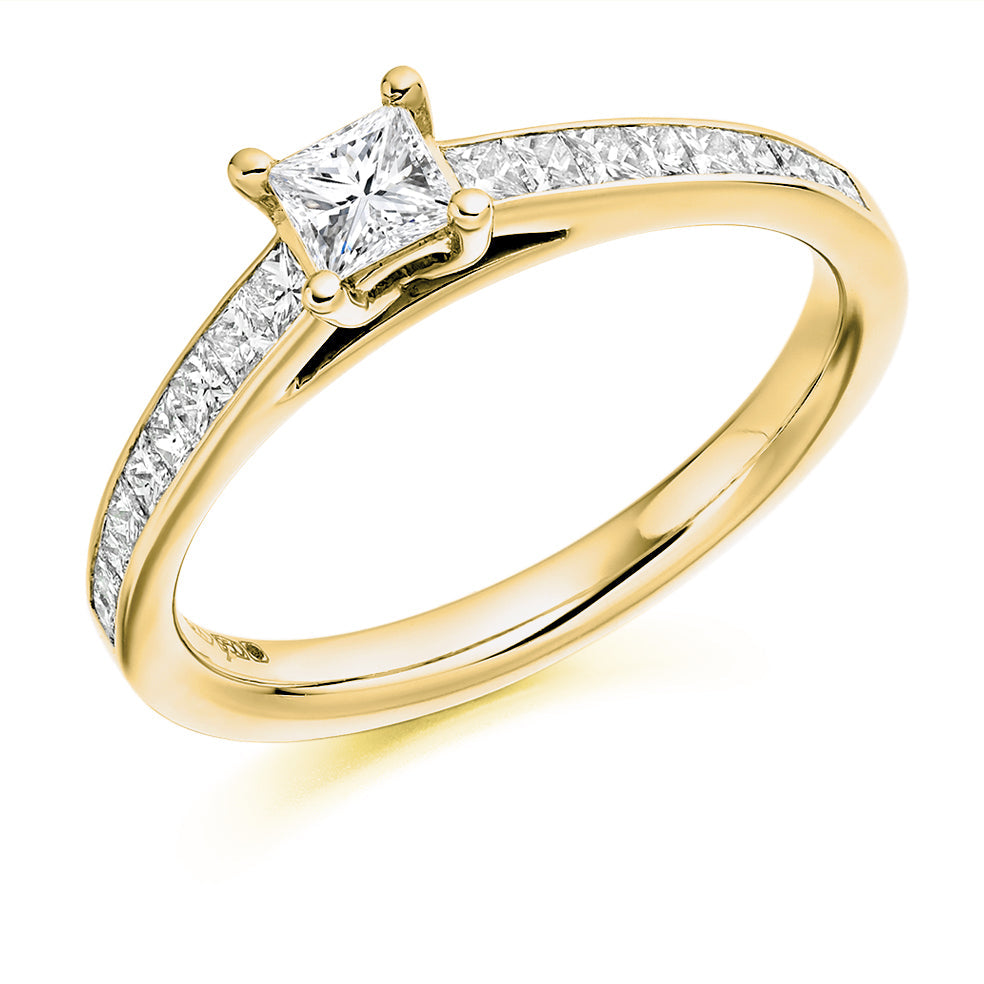 Channel-Set Solitaire Princess Cut Engagement Ring 0.78ct in Yellow Gold