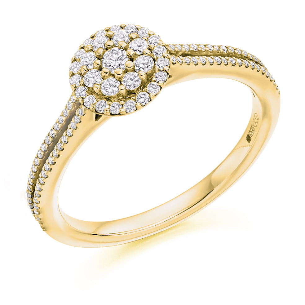 Split-Shoulder Invisible-Set Halo Round-Brilliant Engagement Ring (ENG3441) in Yellow Gold