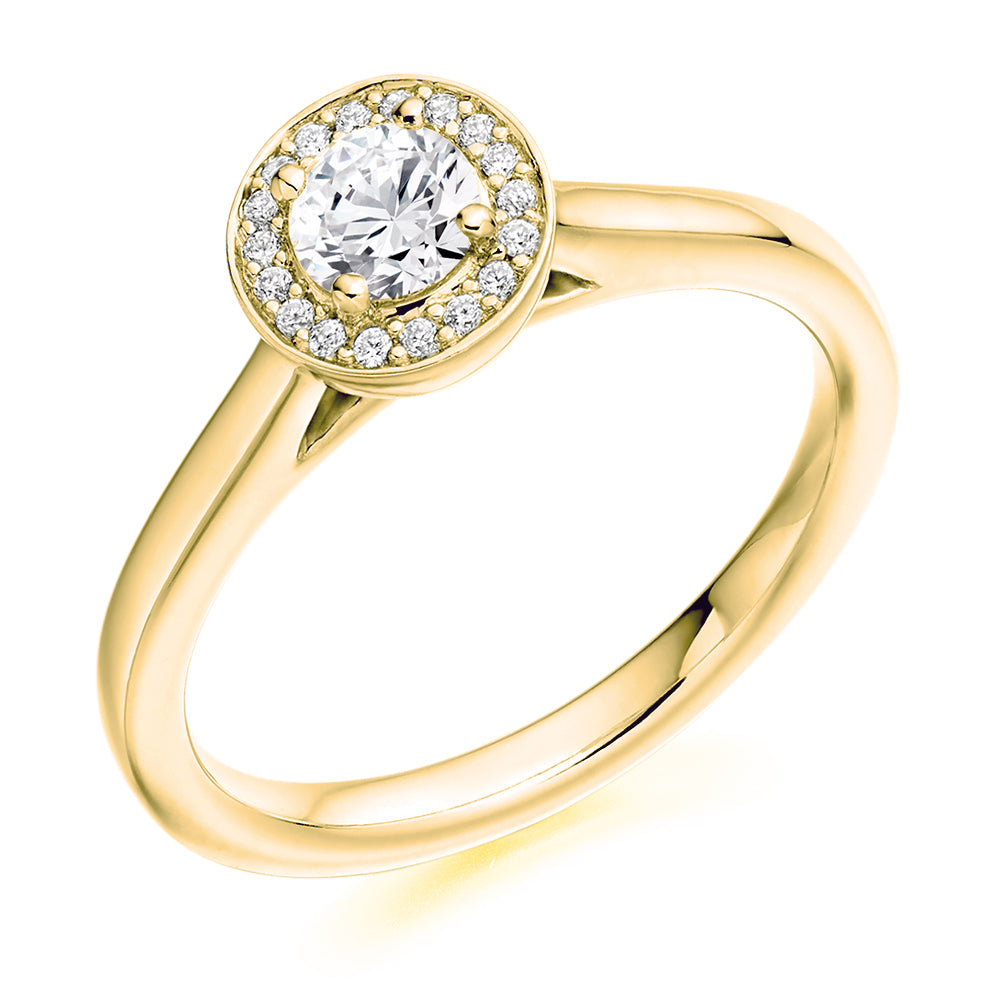 Halo with Plain Shoulders Round Brilliant Engagement Ring 0.41ct in Yellow Gold