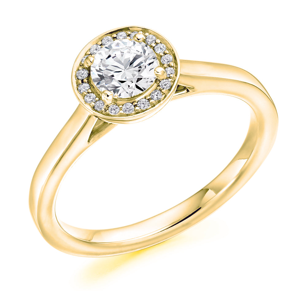 Halo Solitaire Round Brilliant Engagement Ring, 0.5ct in Yellow Gold