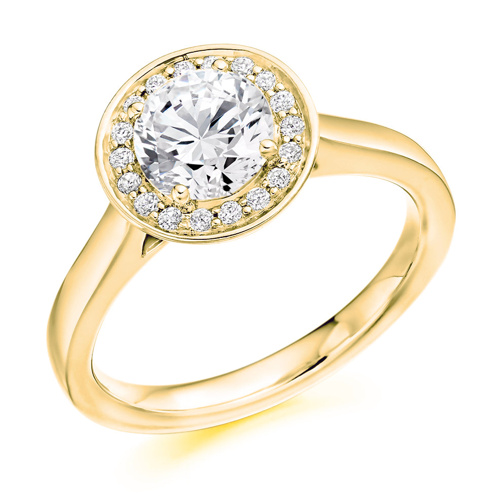 Quiet Halo Round Brilliant Engagement Ring, 1.0ct in Yellow Gold