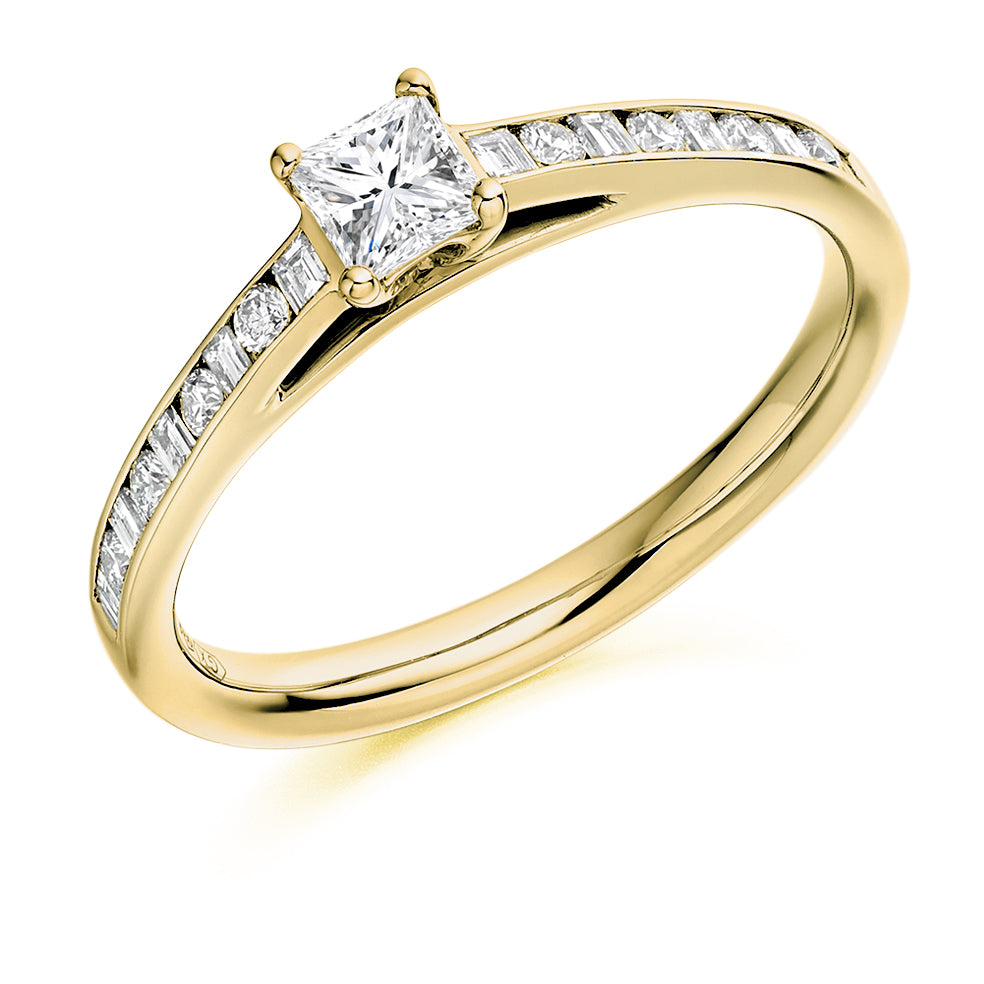 Channel-Shouldered Solitaire Princess Cut Engagement Ring, 0.33ct in Yellow Gold