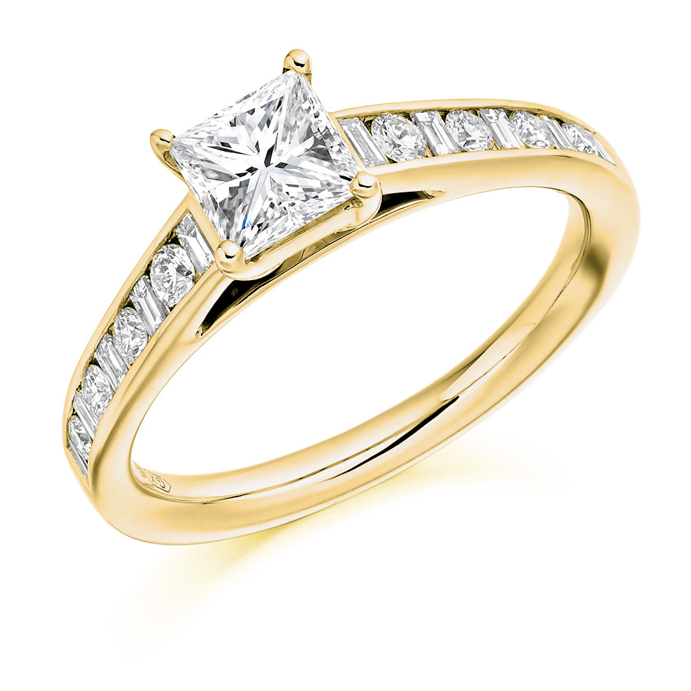 Channel-Shouldered Solitaire Princess Cut Engagement Ring 1.15ct in Yellow Gold