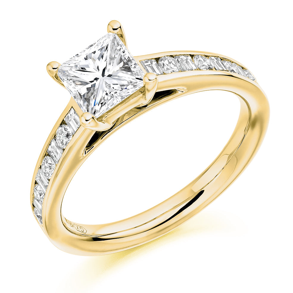 Channel-Set Solitaire Princess Cut Engagement Ring 1.45ct in Yellow Gold
