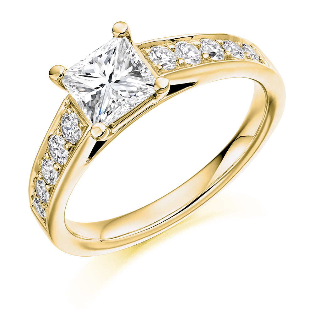 Grain-Set Solitaire Princess Cut Engagement Ring 1.4ct in Yellow Gold