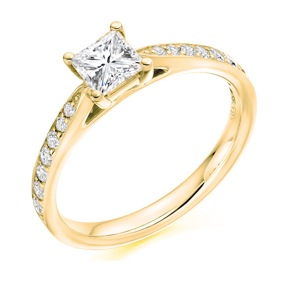 Grain-Set Solitaire Princess Cut Engagement Ring 0.43ct in Yellow Gold