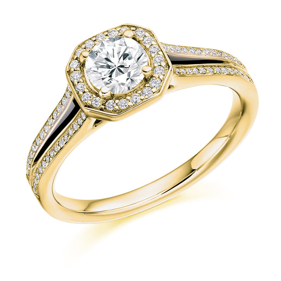 Split-Shoulder Halo Round Brilliant Engagement Ring, 0.5ct in Yellow Gold