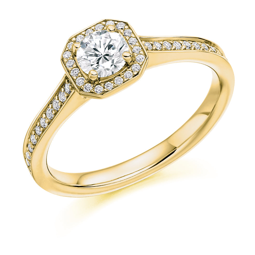 Pavé-Shoulder Halo Round-Brilliant Engagement Ring, 0.33ct (ENG3549 SMT) in Yellow Gold