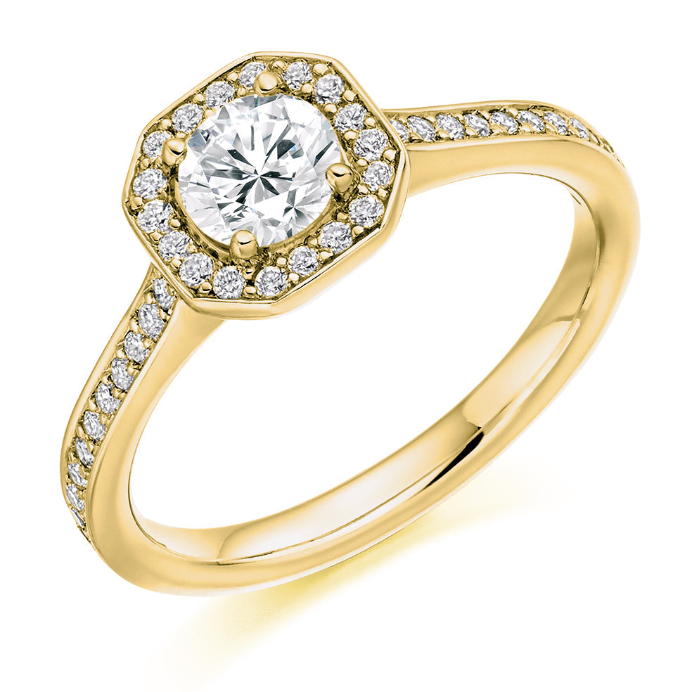 Pavé-Shoulder Halo Round-Brilliant Engagement Ring, 0.5ct (ENG3550 SMT) in Yellow Gold