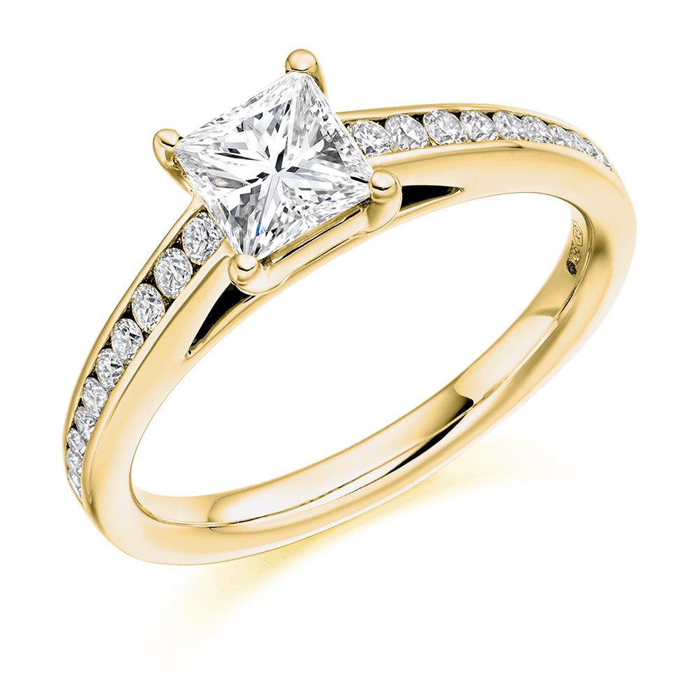 Channel-Set Solitaire Princess Cut Engagement Ring 1.0ct in Yellow Gold