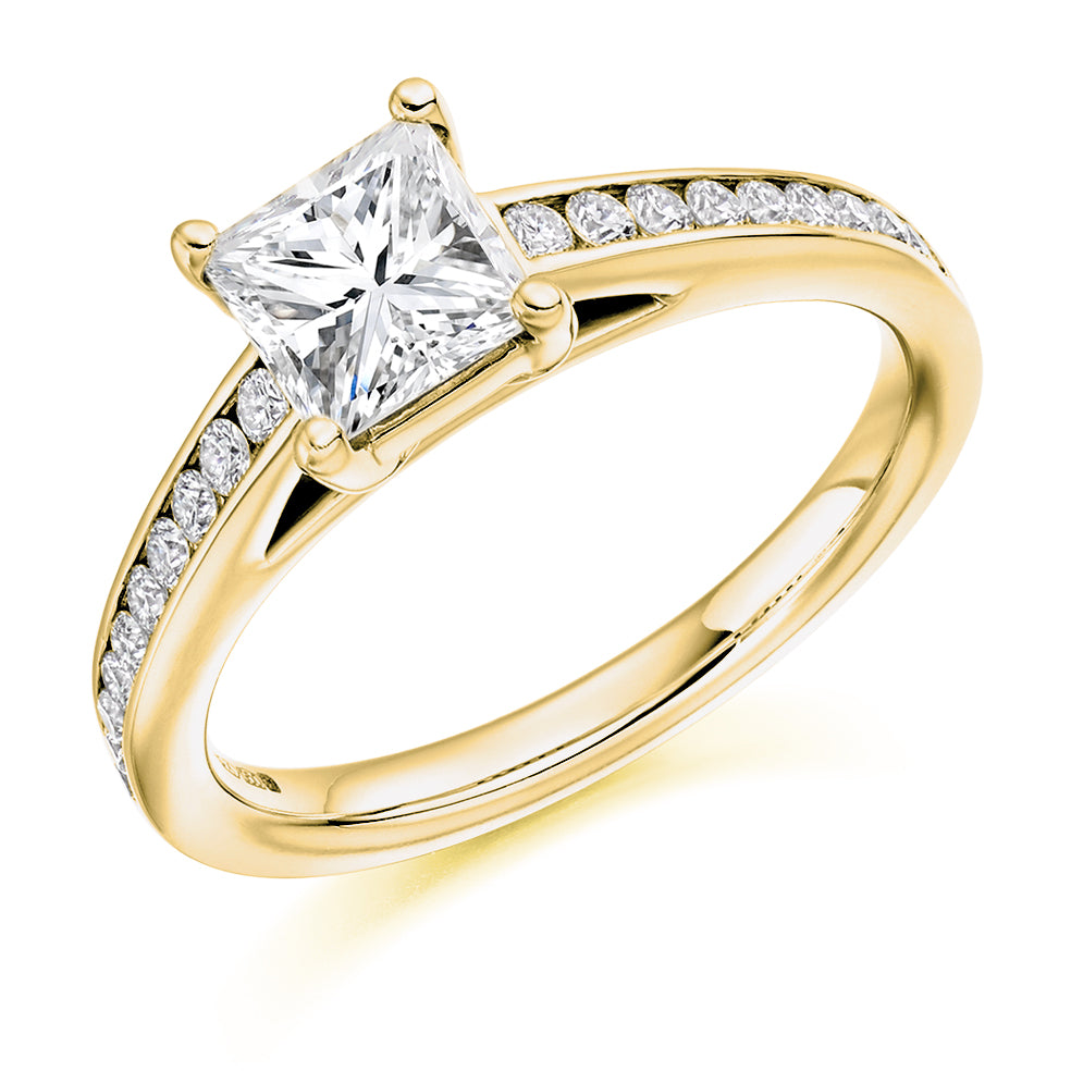 Channel-Set Solitaire Princess Cut Engagement Ring 1.3ct in Yellow Gold