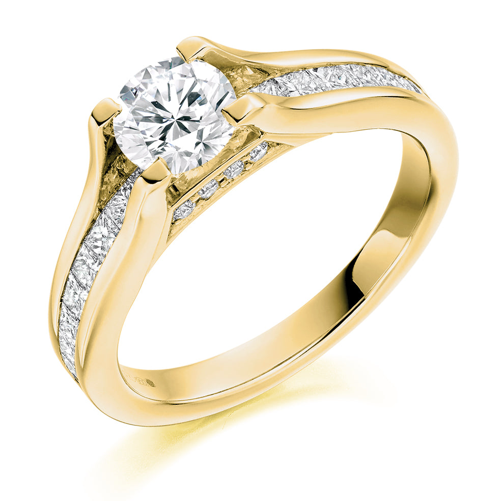 Channel-Shouldered Solitaire Round Brilliant Engagement Ring 1.5ct in Yellow Gold