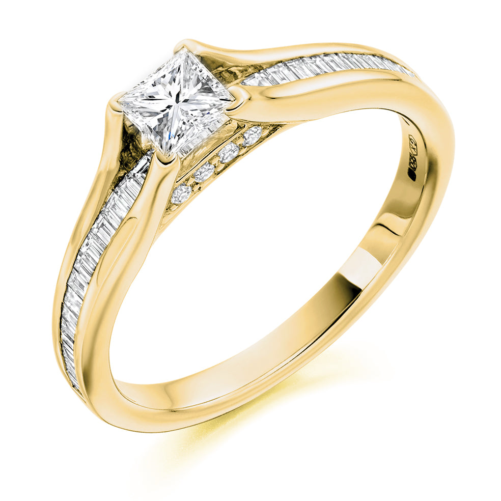 Channel-Set Solitaire Princess Cut Engagement Ring 0.73ct in Yellow Gold