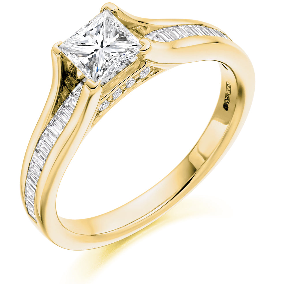 Channel-Shouldered Solitaire Princess Cut Engagement Ring 0.5ct in Yellow Gold