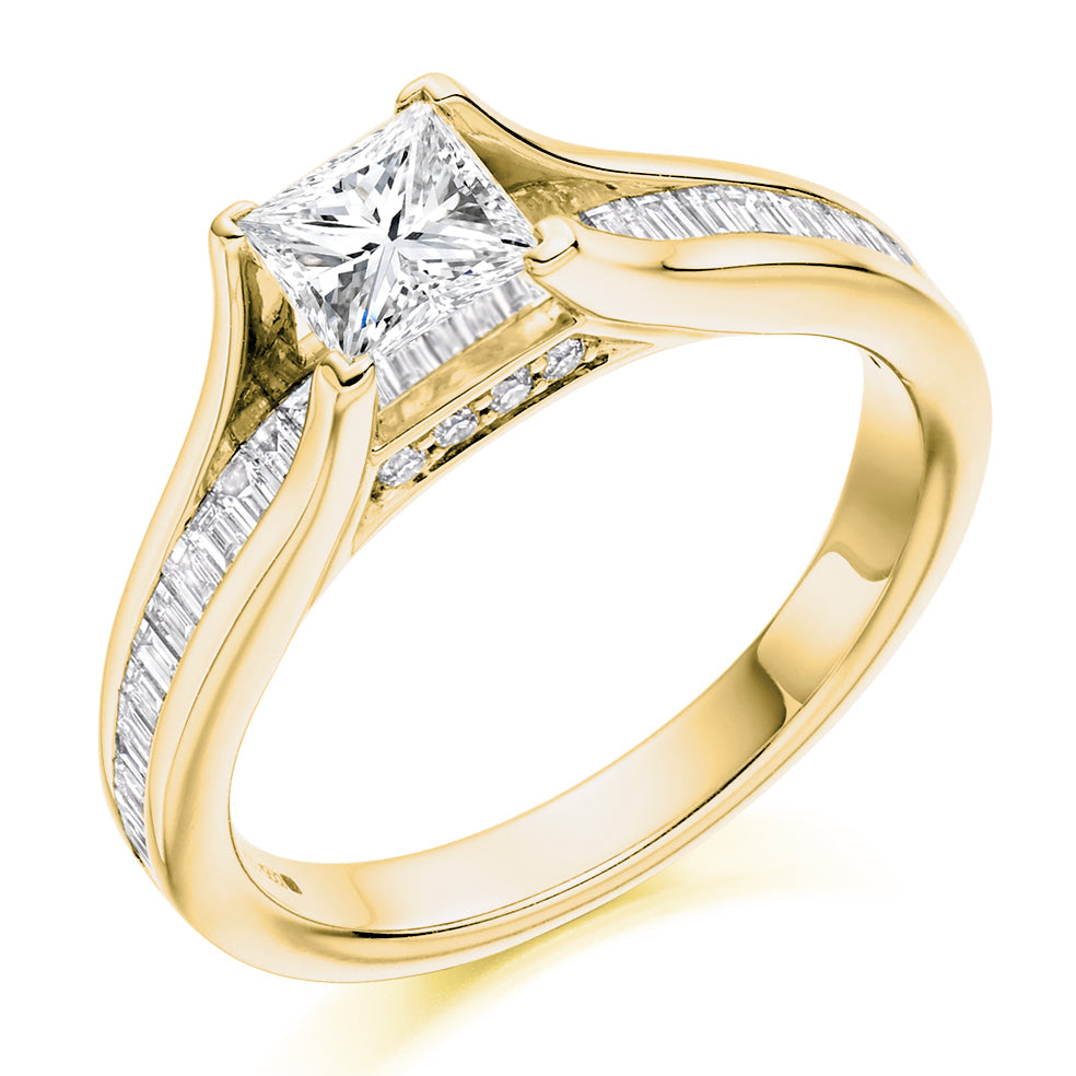 Channel-Set Solitaire Princess Cut Engagement Ring 0.75ct/1.25ct in Yellow Gold