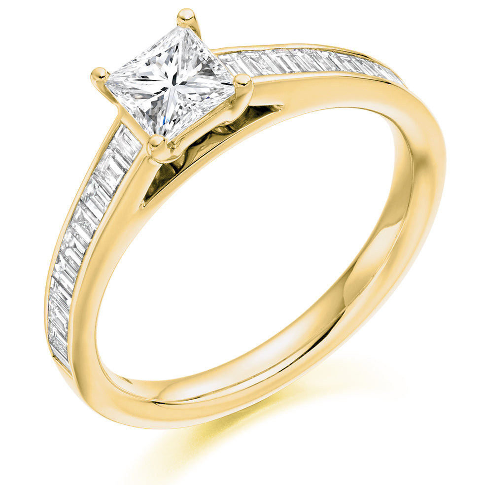 Channel-Shouldered Solitaire Princess Cut Engagement Ring 1.0ct in Yellow Gold
