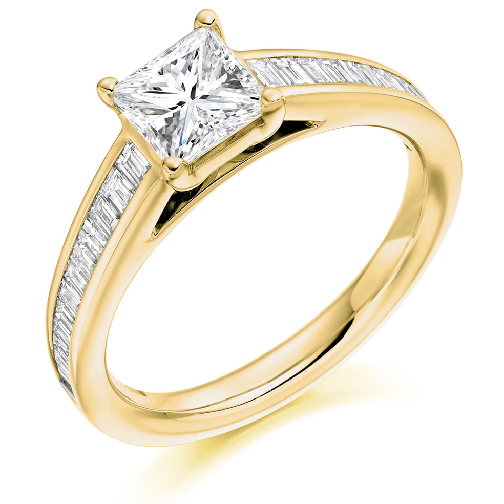 Channel-Set Solitaire Princess Cut Engagement Ring 1.25ct in Yellow Gold