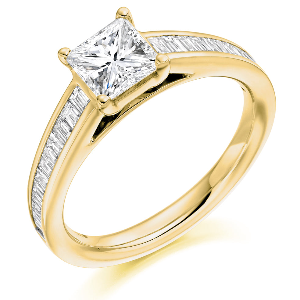 Channel-Set Solitaire Princess Cut Engagement Ring 1.6ct in Yellow Gold