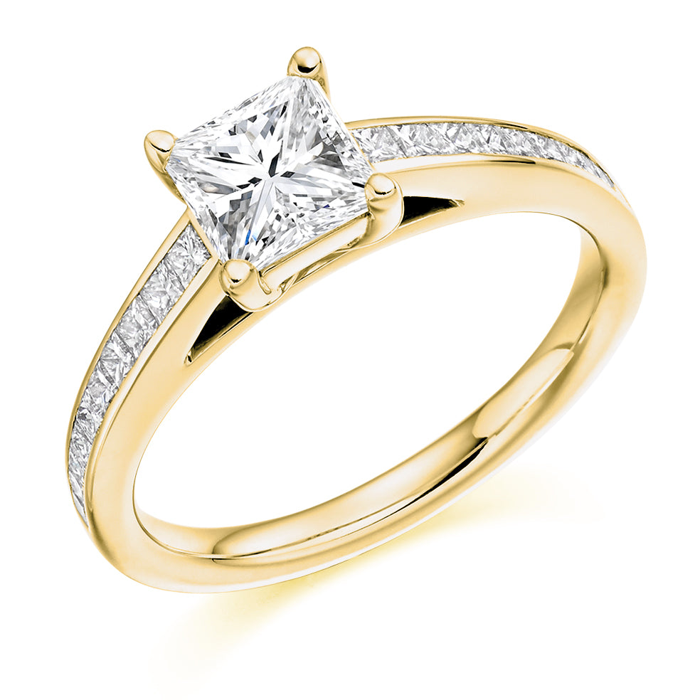 Channel-Set Solitaire Princess Cut Engagement Ring 1.2ct in Yellow Gold