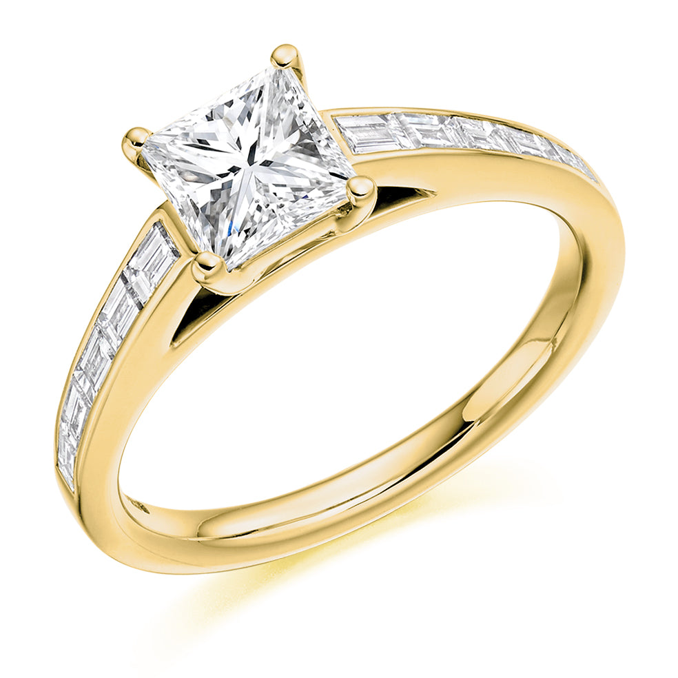 Channel-Set Solitaire Princess Cut Engagement Ring 1.4ct in Yellow Gold
