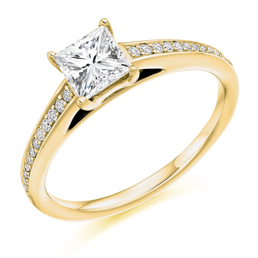 Grain-Set Solitaire Princess Cut Engagement Ring 0.66ct in Yellow Gold