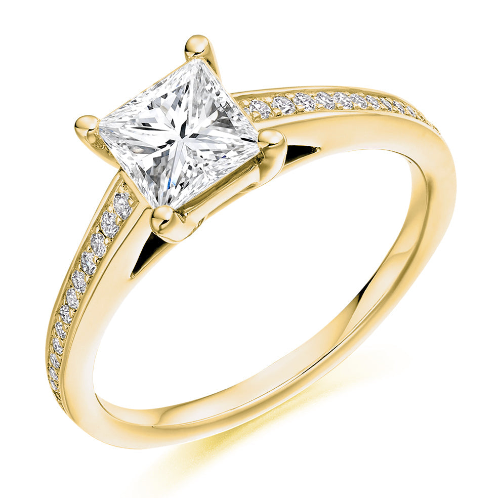 Grain-Set Solitaire Princess Cut Engagement Ring 1.16ct in Yellow Gold