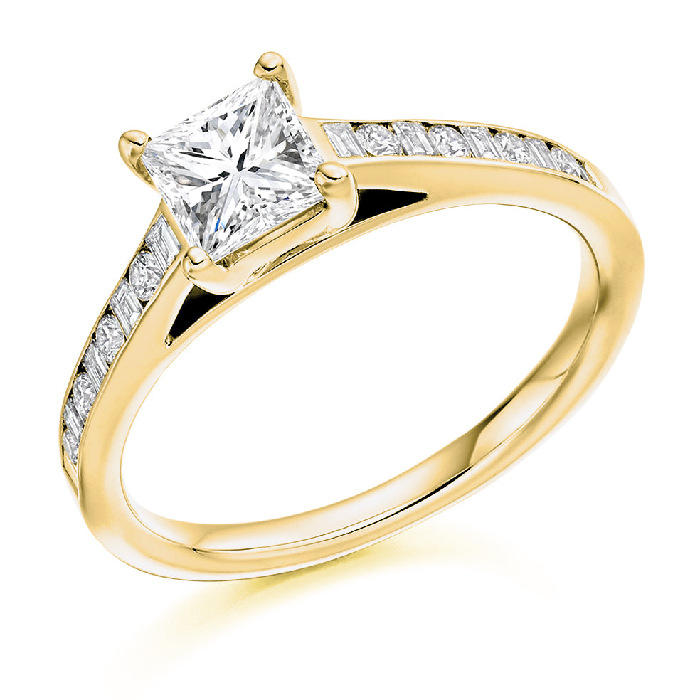 Channel-Set Solitaire Princess Cut Engagement Ring, 0.5ct in Yellow Gold