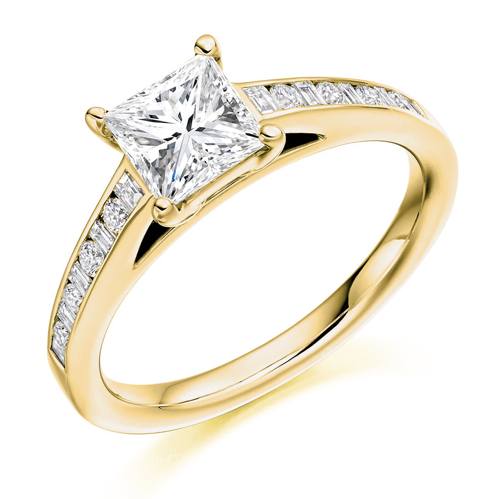 Channel-Set Solitaire Princess Cut Engagement Ring, 1.0ct in Yellow Gold