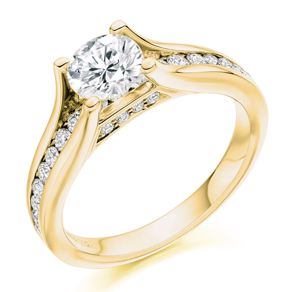 Channel-Shouldered Solitaire Round Brilliant Engagement Ring 1.2ct in Yellow Gold