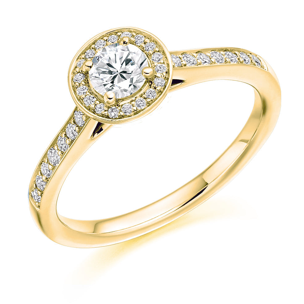 Pavé-Shoulder Halo Round-Brilliant Engagement Ring, 0.33ct (ENG3662 SMT) in Yellow Gold