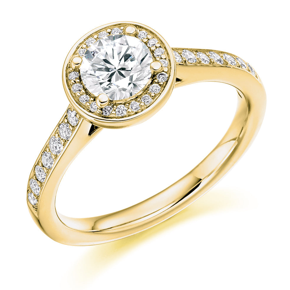 Pavé-Shoulder Halo Round-Brilliant Engagement Ring, 0.5ct (ENG3663 SMT) in Yellow Gold