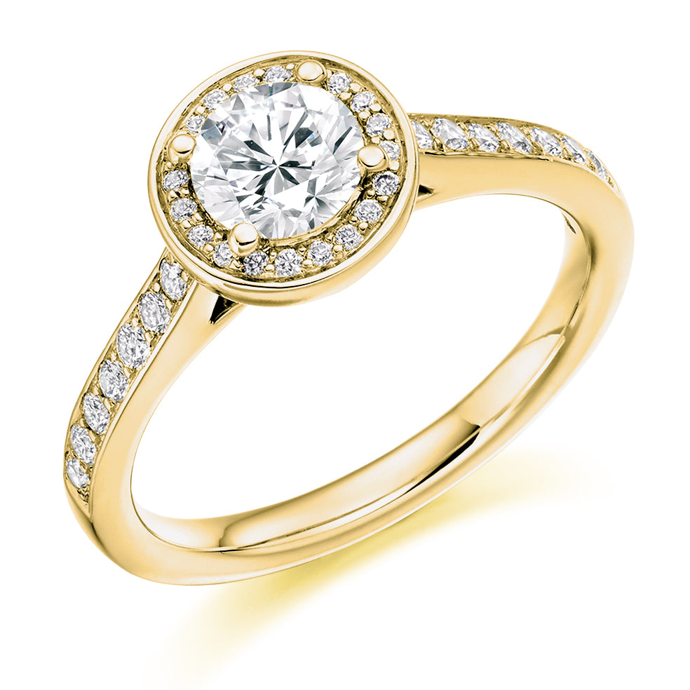 Pavé-Shoulder Halo Round-Brilliant Engagement Ring, 0.5ct (ENG3663 SMT) in Yellow Gold