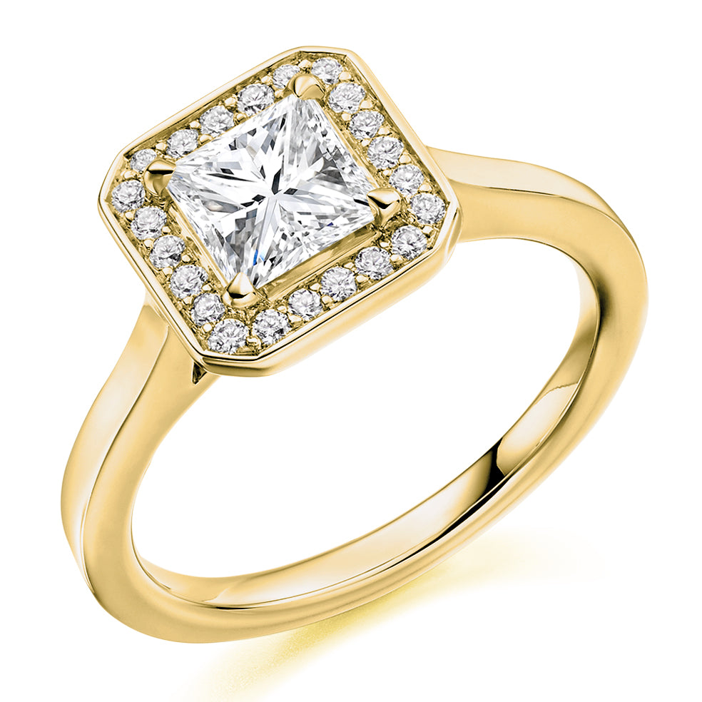 Quiet Halo Princess Cut Engagement Ring, 1.0ct in Yellow Gold
