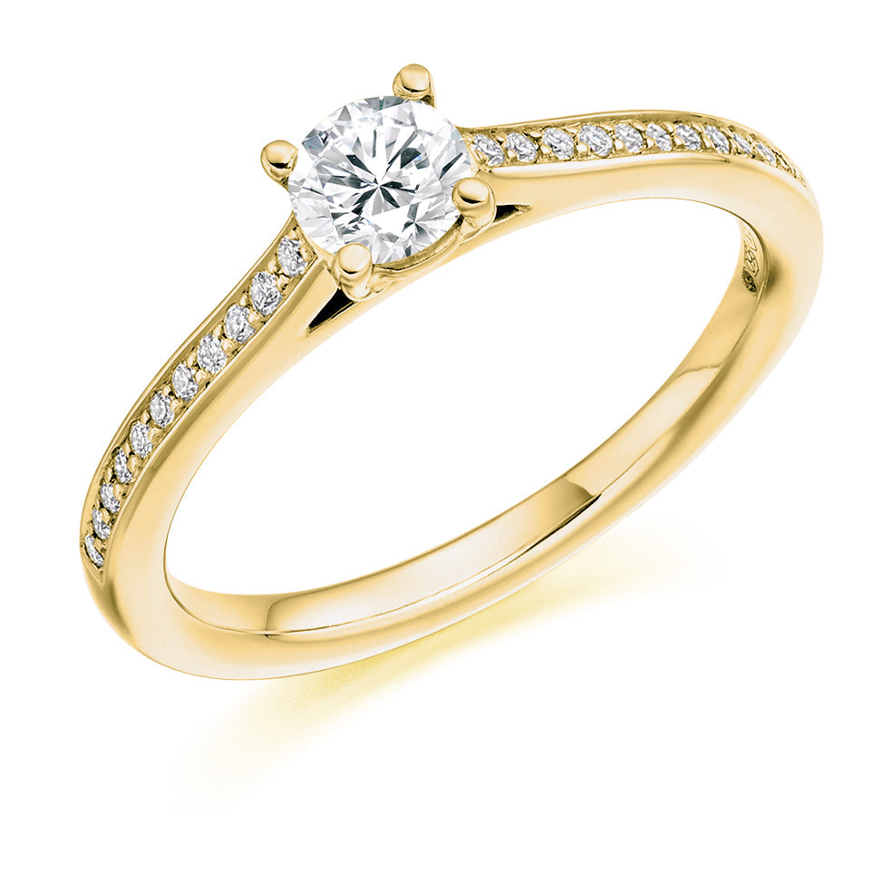 Fine Pavé Solitaire Round Brilliant Engagement Ring 0.33ct total in Yellow Gold