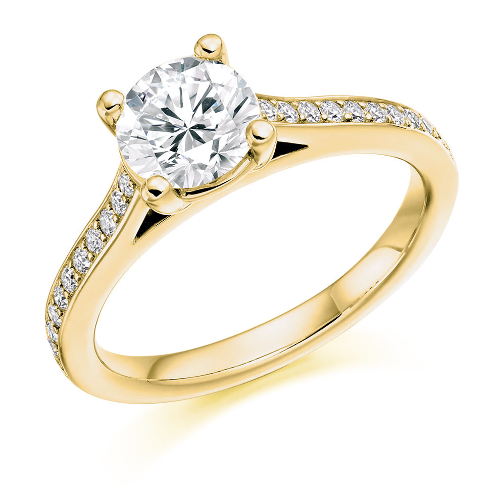 Fine Pavé Solitaire Round Brilliant Engagement Ring 1.0ct total in Yellow Gold