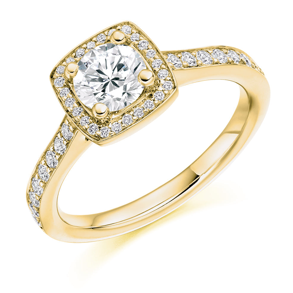 Pavé-Shoulder Halo Round-Brilliant Engagement Ring, 0.33ct (ENG3697 SMT) in Yellow Gold