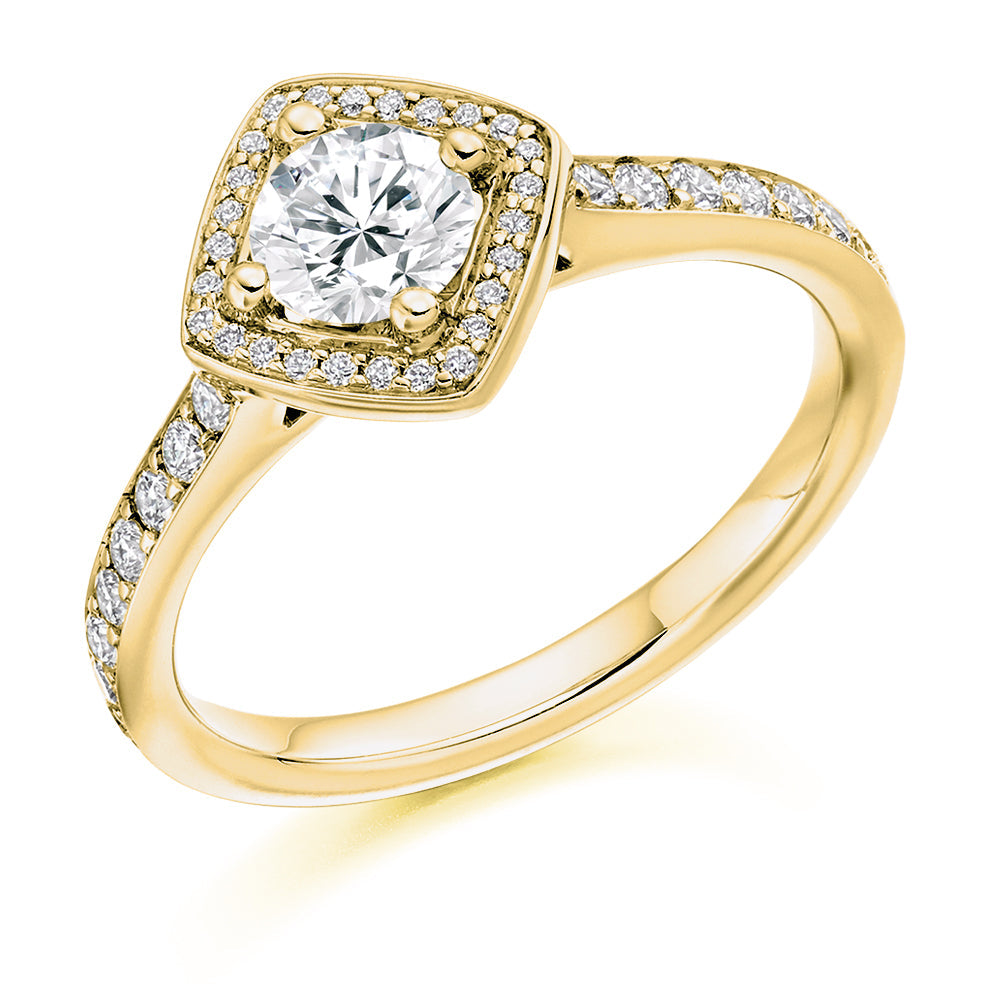 Pavé-Shoulder Halo Round-Brilliant Engagement Ring, 0.5ct (ENG3703 SMT) in Yellow Gold