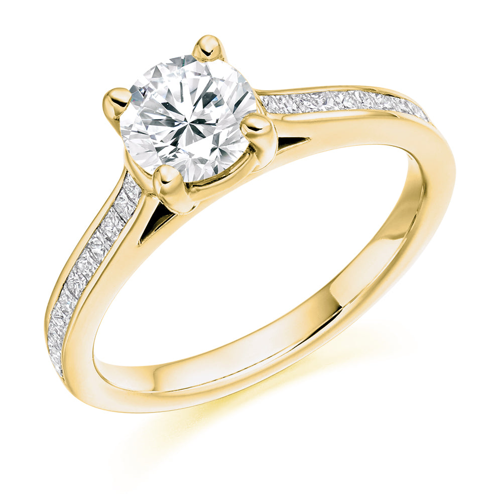 Channel-Shouldered Solitaire Round Brilliant Engagement Ring 1.35ct in Yellow Gold