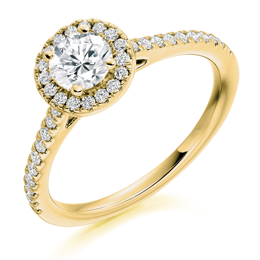 Classic Halo Round Brilliant Engagement Ring, 0.5ct in Yellow Gold