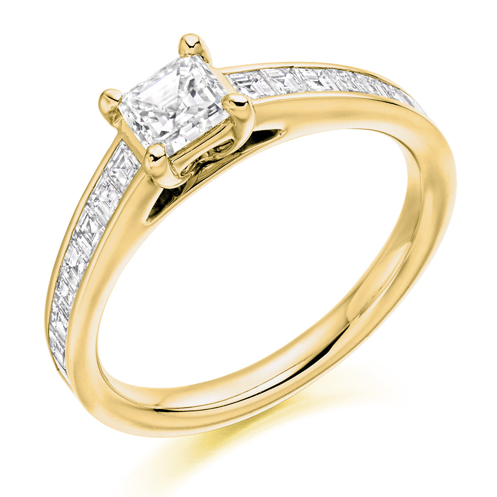 Channel-Set Solitaire Asscher Cut Engagement Ring, 0.5ct in Yellow Gold