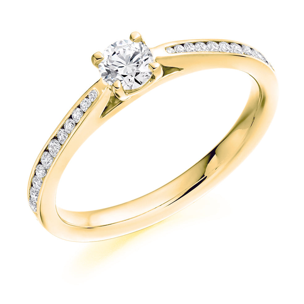 Channel-Shouldered Solitaire Round Brilliant Engagement Ring 0.45ct in Yellow Gold