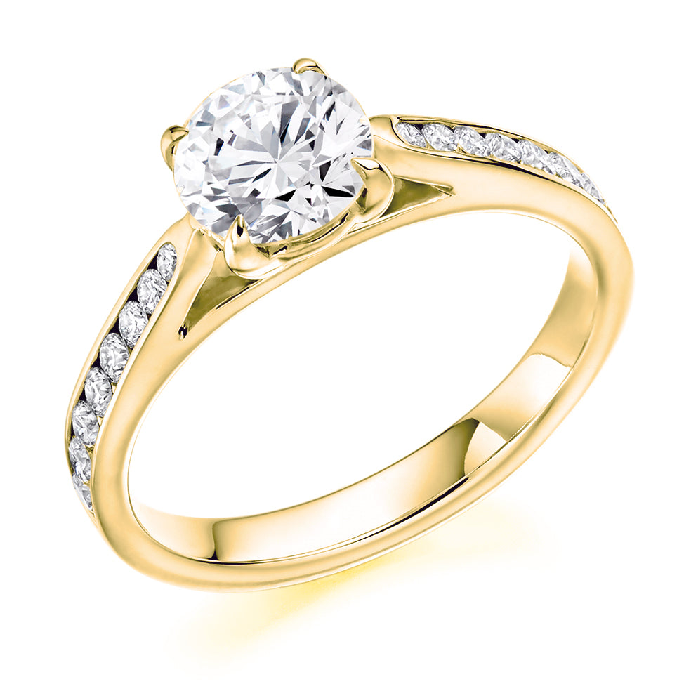 Channel-Set Solitaire Round Brilliant Engagement Ring 1.35ct in Yellow Gold