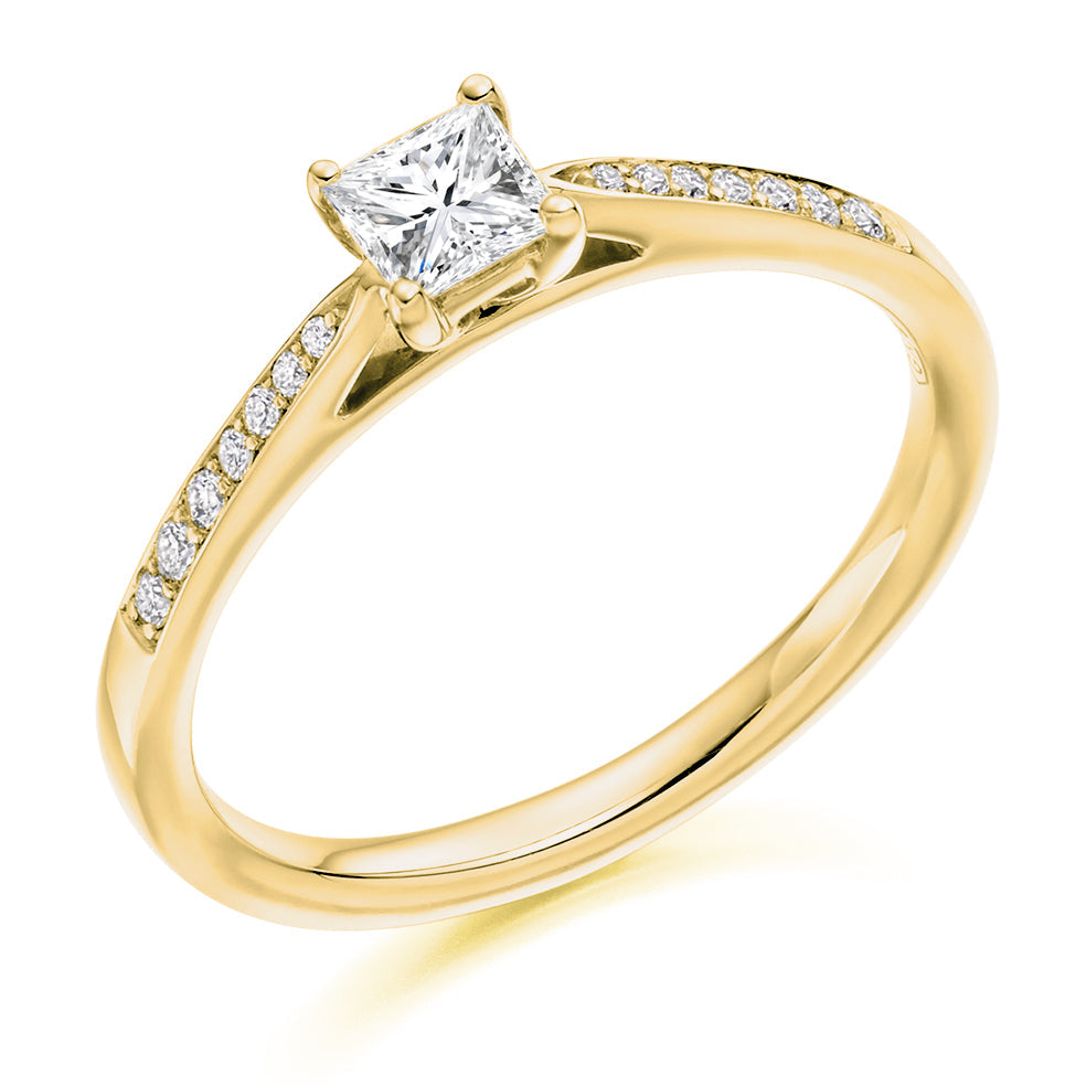 Grain-Set Solitaire Princess Cut Engagement Ring, 0.2ct in Yellow Gold