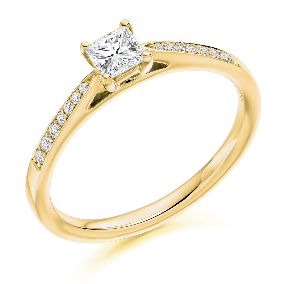 Grain-Set Solitaire Princess Cut Engagement Ring, 0.2ct in Yellow Gold