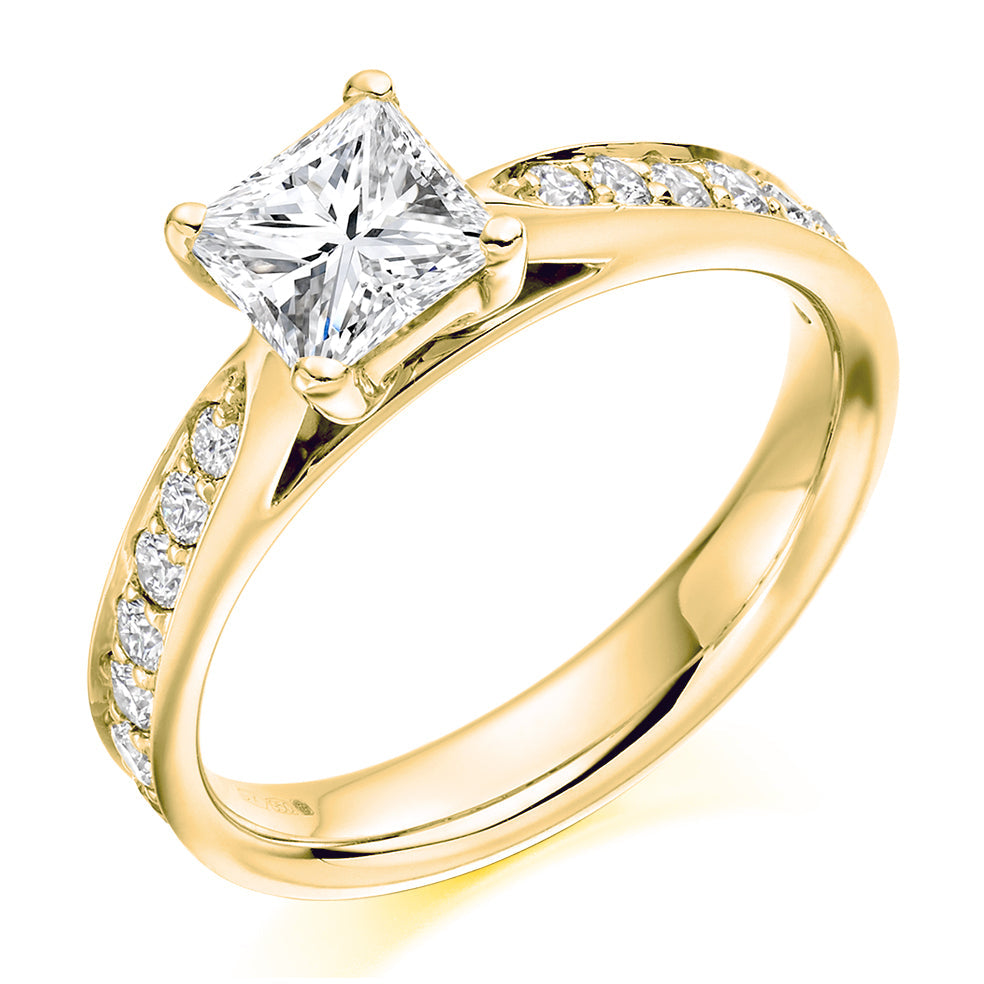 Grain-Set Solitaire Princess Cut Engagement Ring 1.35ct in Yellow Gold