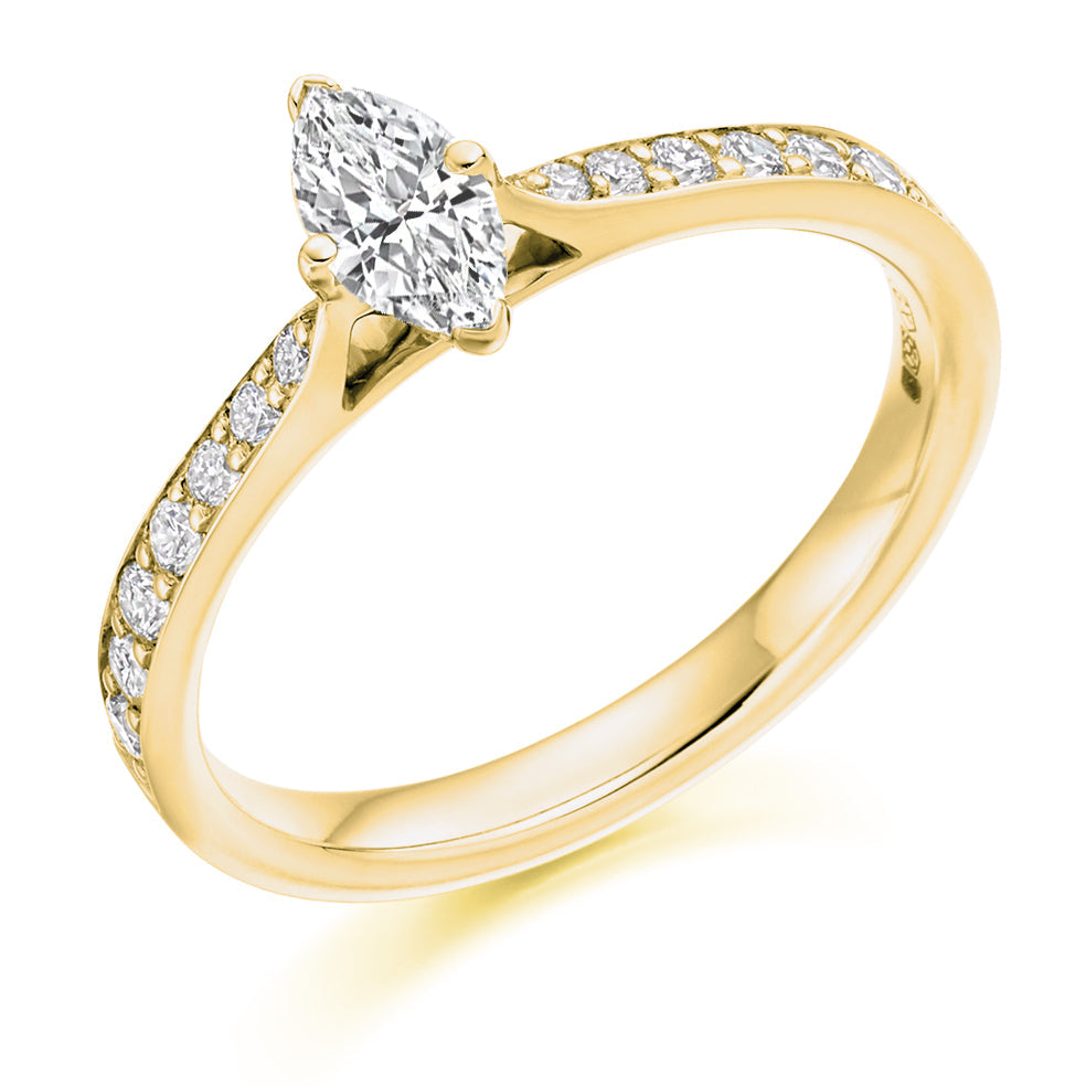 Pavé-Shouldered Solitaire Marquise Cut Engagement Ring, 0.33ct in Yellow Gold