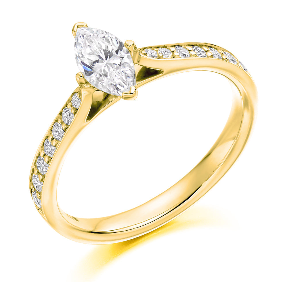 Grain-Set Solitaire Marquise Cut Engagement Ring in Yellow Gold