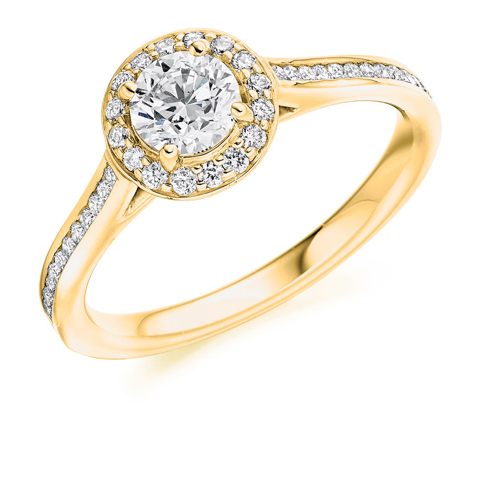 Pavé-Shoulder Halo Round-Brilliant Engagement Ring, 0.5ct (ENG3846 SMT) in Yellow Gold
