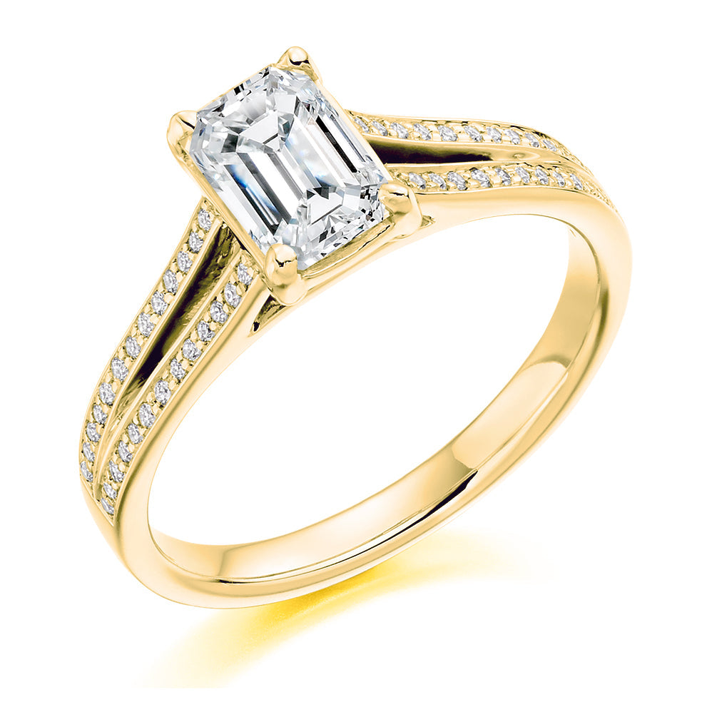 Curved-Shoulder Solitaire Emerald Cut Engagement Ring, 0.7ct in Yellow Gold
