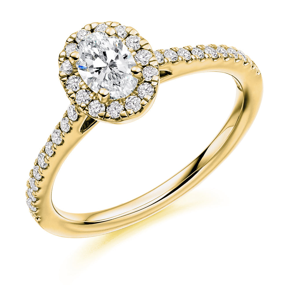 Pavé-Shoulder Halo Oval-Cut Engagement Ring, 0.3ct (ENG4013 SMT) in Yellow Gold
